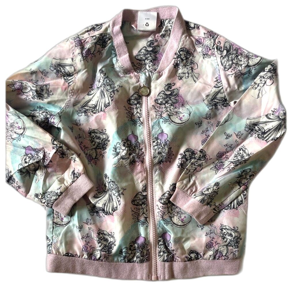 Vintage Disney Little Girls Princess Bomber Jacket Lightweight Silky Siz 5/6 Y2K
